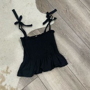 H&M black smocked peplum tie sleeve tank top